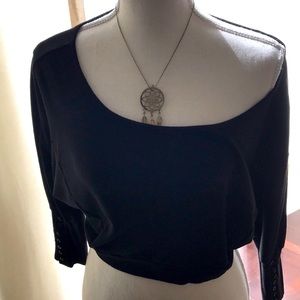 Vintage Black Long Sleeve Crop Top